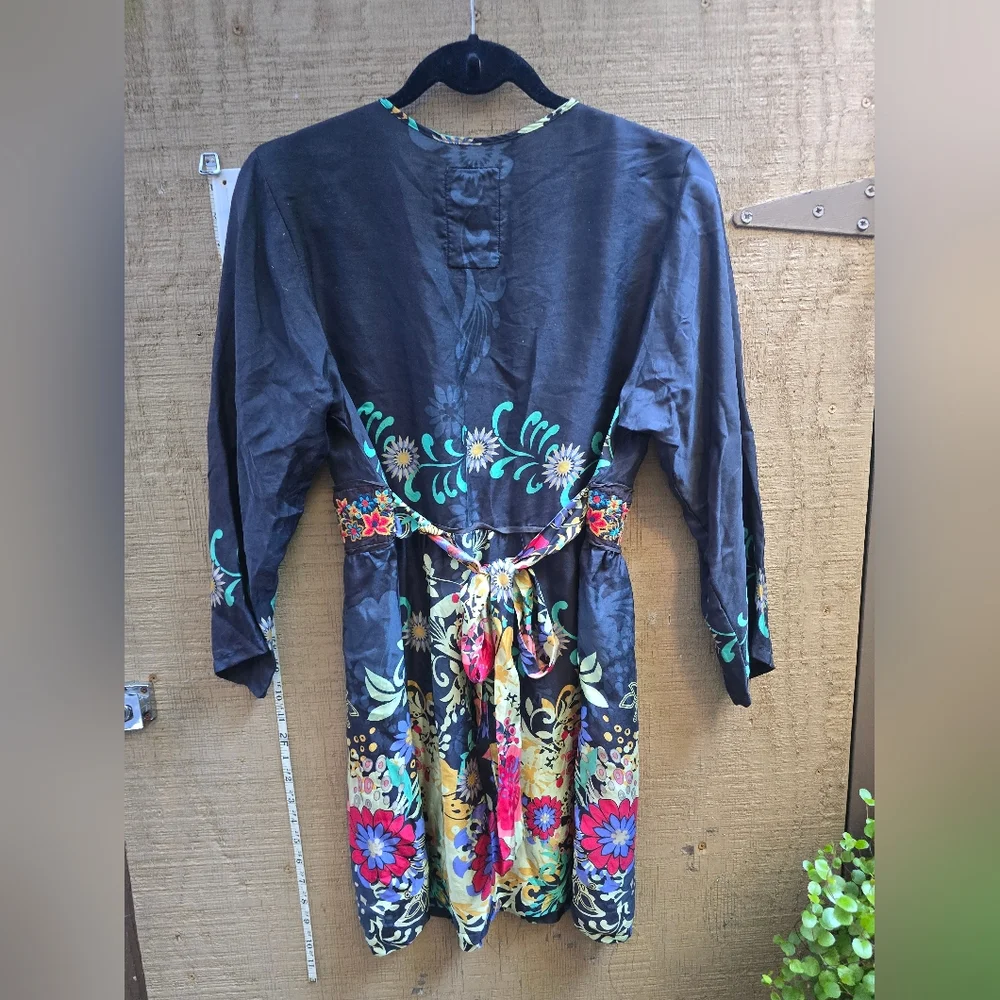 Johnny Was Black Floral Embroidered Long Sleeve Dress - Picture 2 of 4